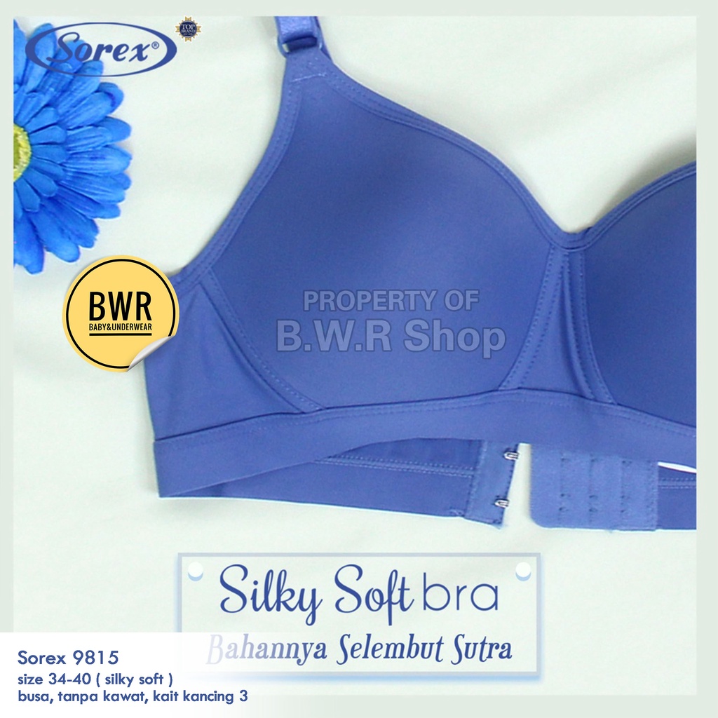 Bra Sorex 9815 Sliky Soft / Bh Wanita Busa Tanpa Kawat Big Cup Kancing 3 PILIH WARNA | Bwr