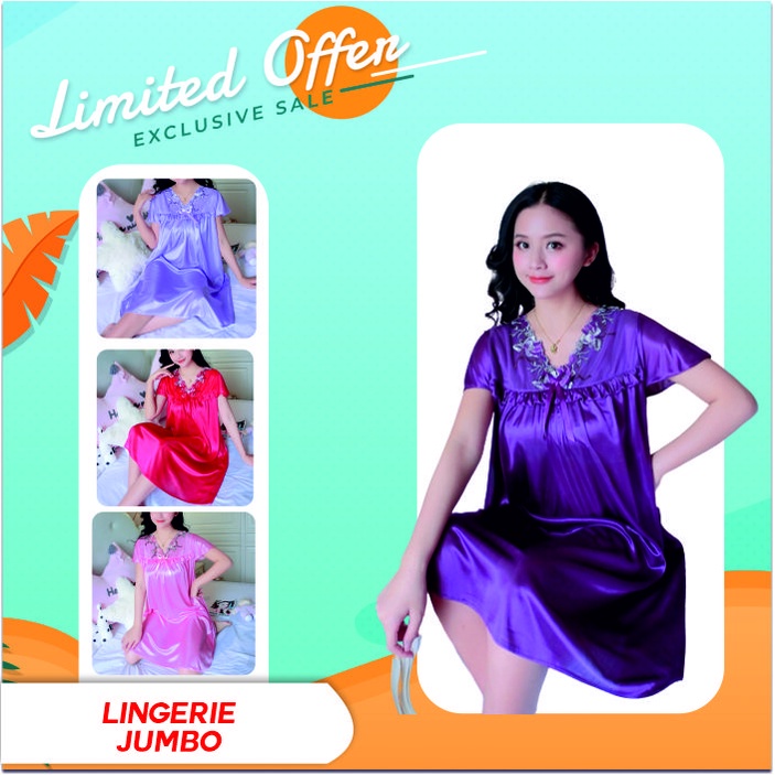 (BISA COD) Lingerie Jumbo Baju Tidur Sexy daster Wanita Bahan Satin Import Gf805