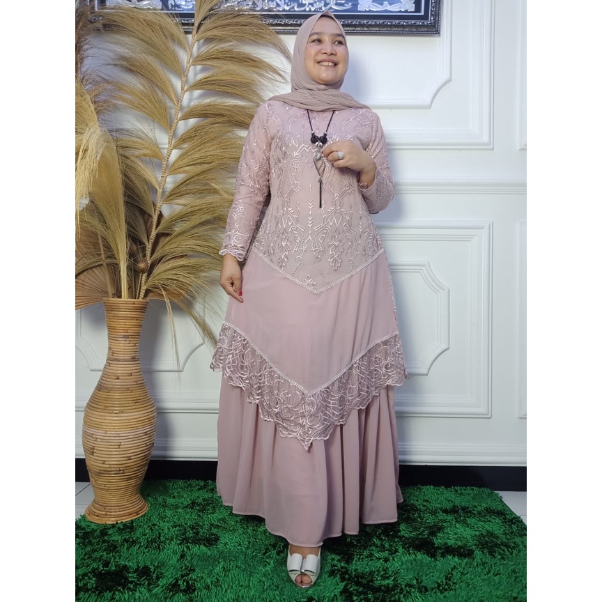 Gamis Mekar Ceruty LR / Kebaya Gamis Tingkat Runcing / Dress Brokat / Kebaya Kondangan / Gamis Pesta Mewah