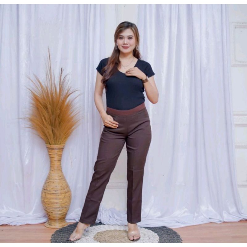 CELANA KERJA WANITA PINGGANG KARET HIGHWAIST