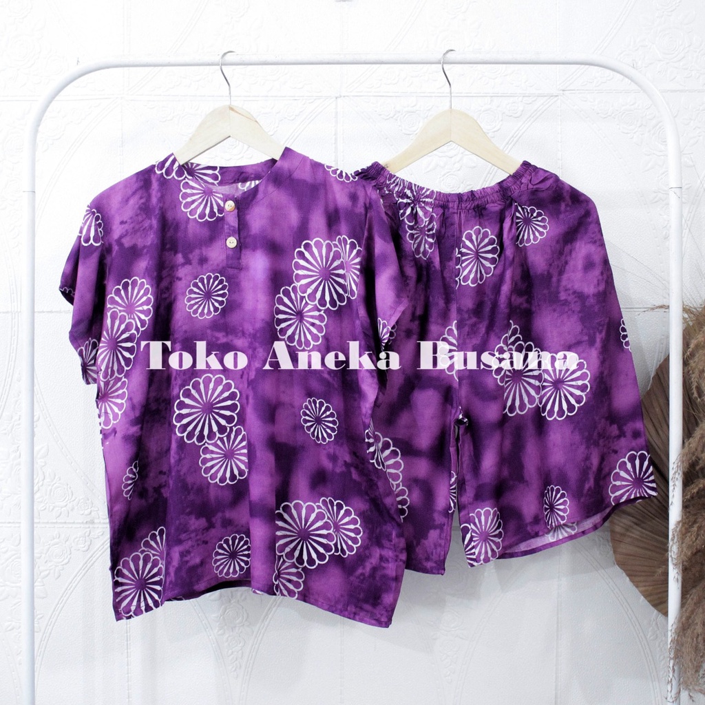 Setelan Baju Tidur Piyama Pendek Motif Daun Warna Bahan Rayon-4