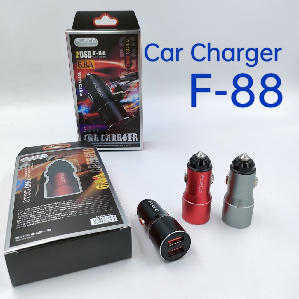 PROMO Car charger 2usb plus kabel micro fleco f68/f88 3.4A/Saver Mobil 2usb plus kabel Micro fleco f68