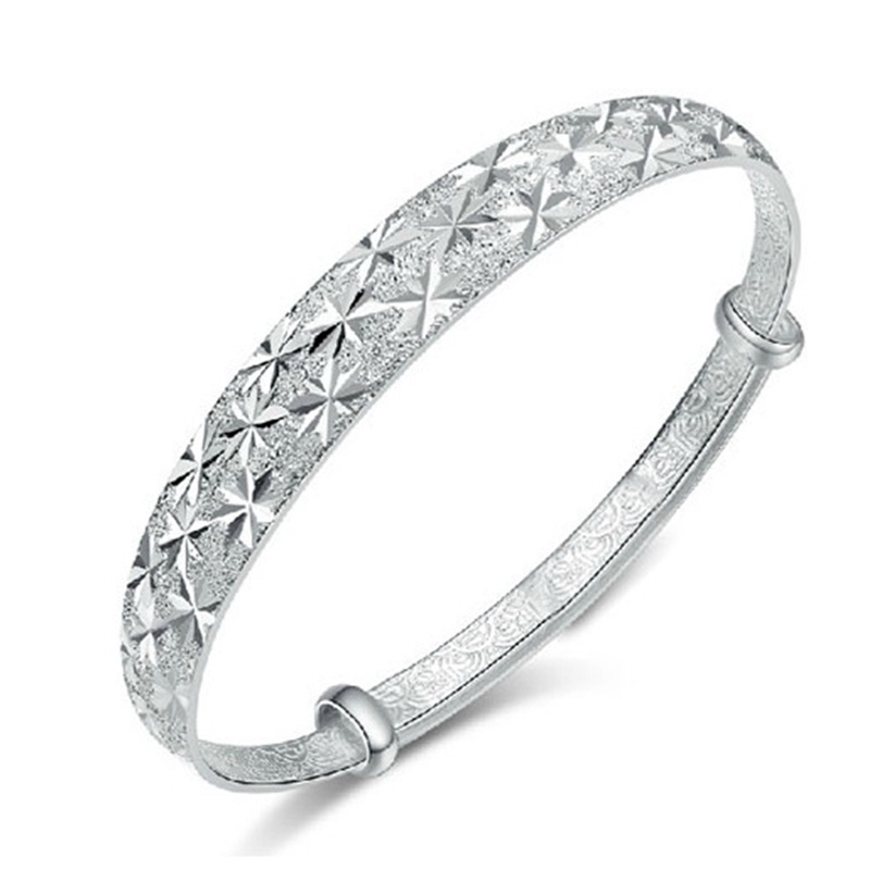 Gelang Tangan Sterling Silver 925 Adjustable Aksen Kristal Elegan Untuk Wanita / Pernikahan