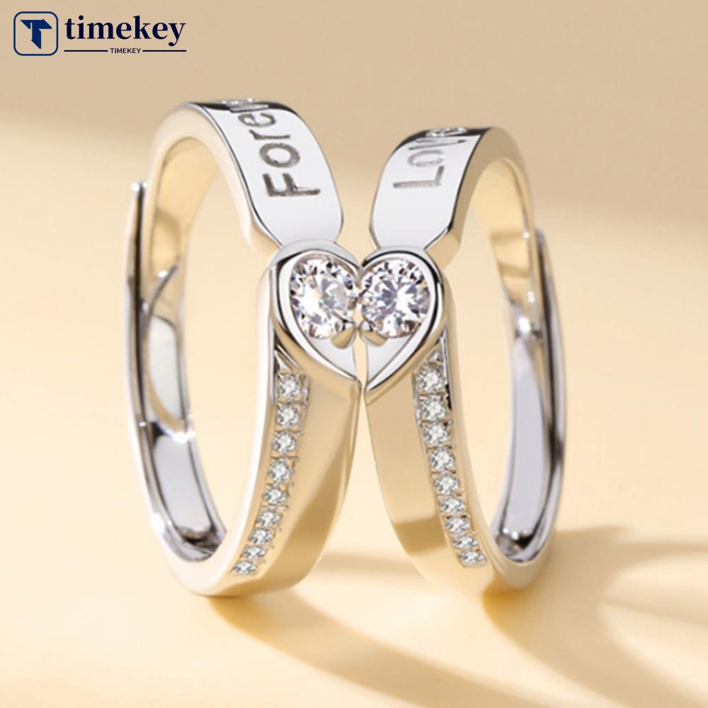 Timekey Cincin Pasangan / Pria / Wanita Desain Hati Simple Unik Untuk Hadiah Valentine A1K7