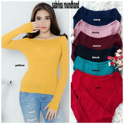 [Sabrina RH Var Warna RO] Blouse Wanita Rajut Stret Navy/Tosca/Merah/Hitam/Maroon/DustyPink/Kuning