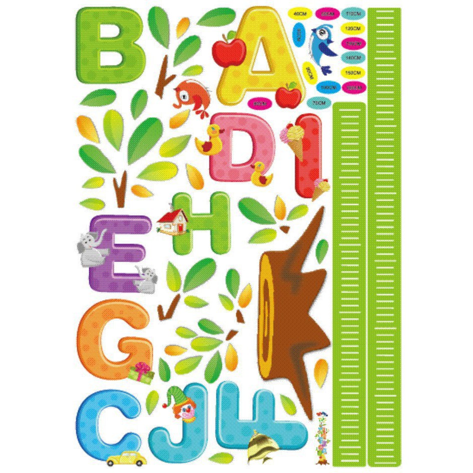 RELIZA WALL STICKER PENGUKUR TINGGI BADAN ALPHABET HURUF STUDY ANAK STIKER DINDING XY8096