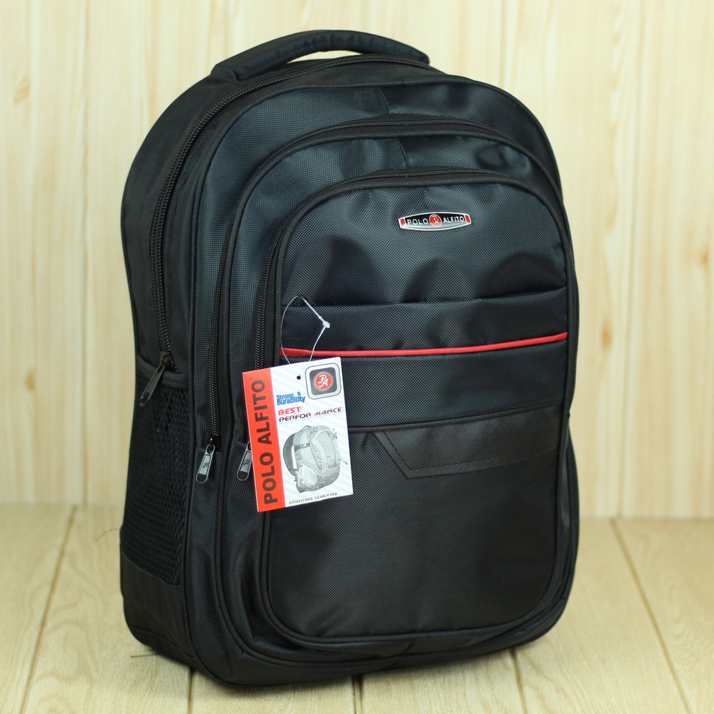 Back Pack Alfito Imitasi Hitam Tas Ransel Pria Cowok Bahan Tebal Kuat Keren Berkualitas