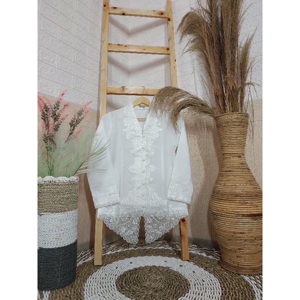 Alantasik - kebaya encim bordir putih tangan panjang LN /KEBAYA SULAM Senada/ R.6 /R.7-putih tulang