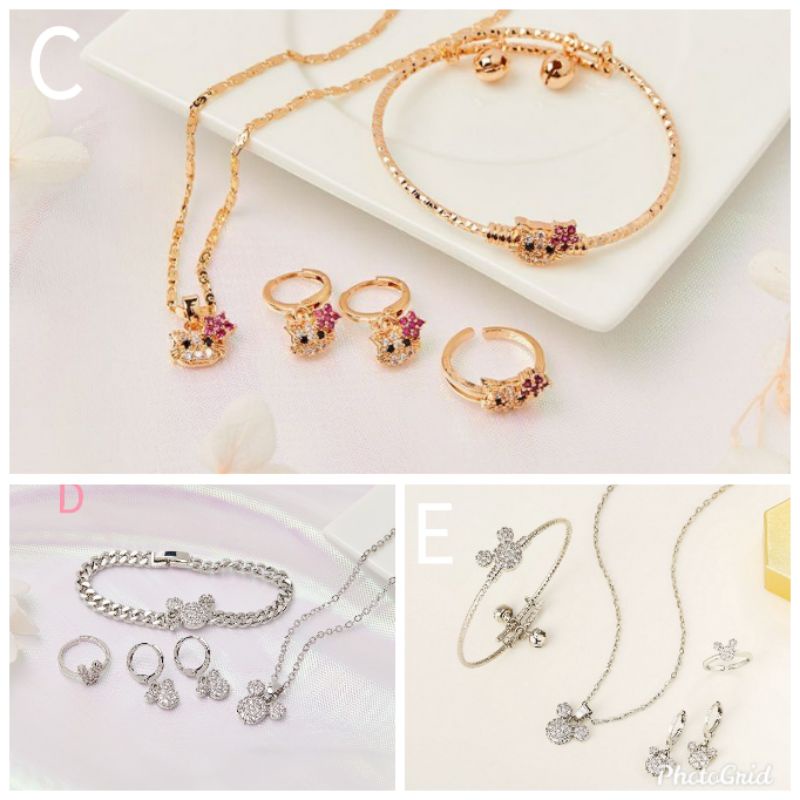 Kalung set anak mikey &amp; hello Kitty lapis emas 18 k