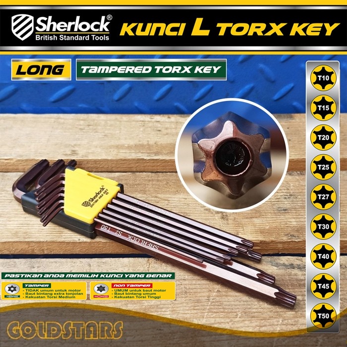 Kunci L Set Bintang 9 pcs mm (Panjang) Sherlock Kunci L Torx Key Tamper (Ber Lubang)