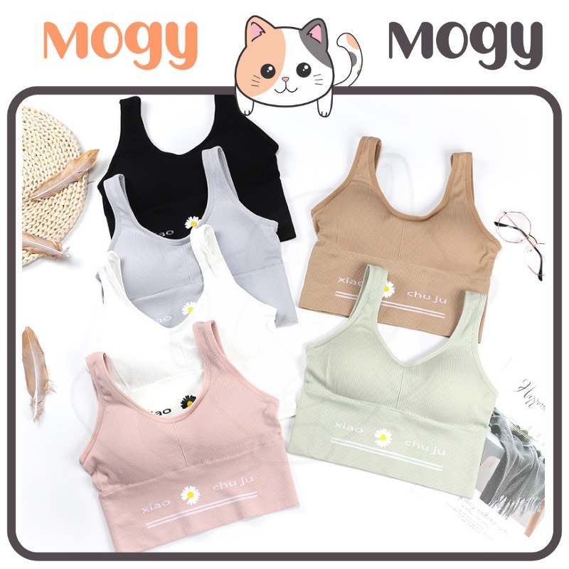 MOGYMOGY BRA532 Bra Tanpa Kawat Pakaian Dalam Wanita Polos Motif Bunga Tali Tanktop Crop Bra Olahraga Sportbra Gym