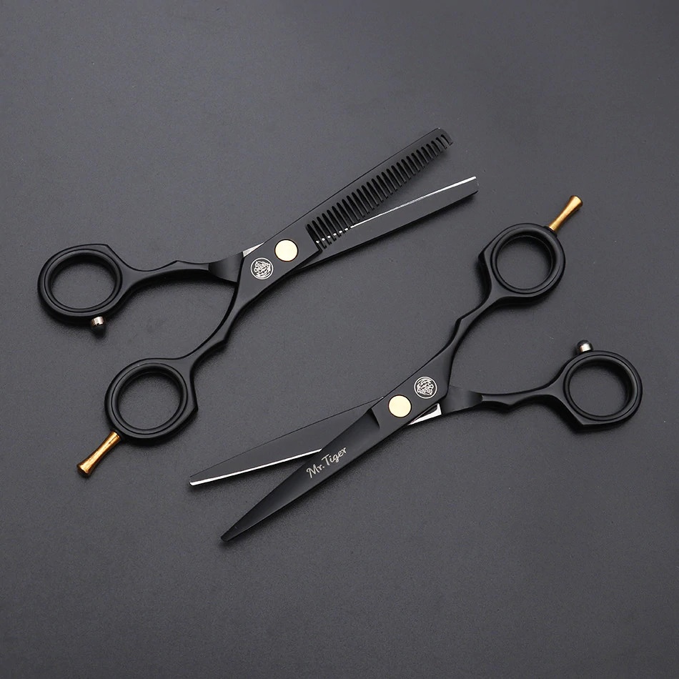 Gunting Rambut Professional Barber Hairdressing Scissors Thinning 5.5 Inch - 440C - Black Gold