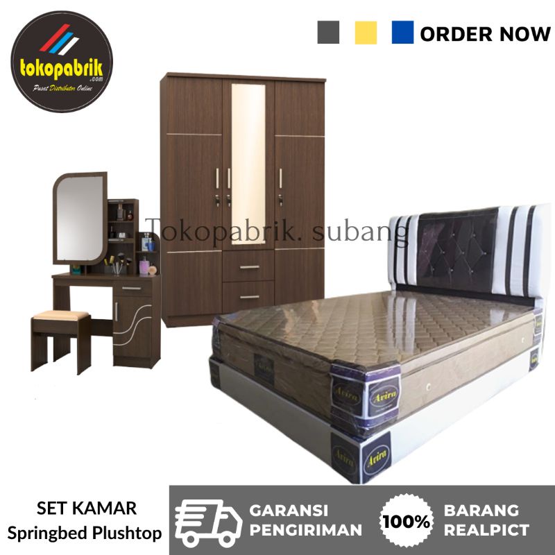 Set Kamar Premium/ Paket Lamaran Furniture Murah / Springbed Plushtop Divan  160 180 Lemari dan Meja