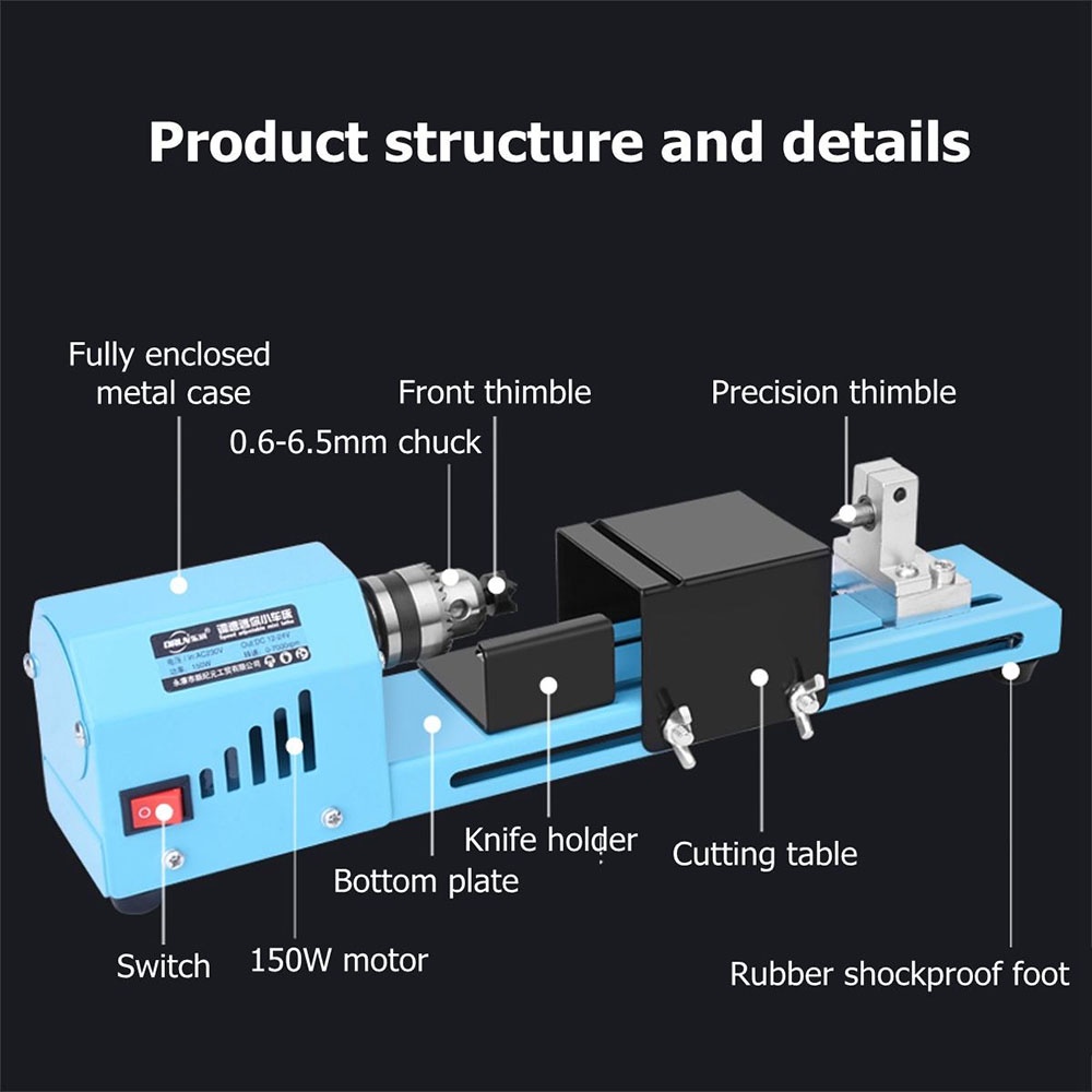 Mesin Bubut Kayu Mini Lathe Beads Grinding Polisher DIY Woodworking 150W