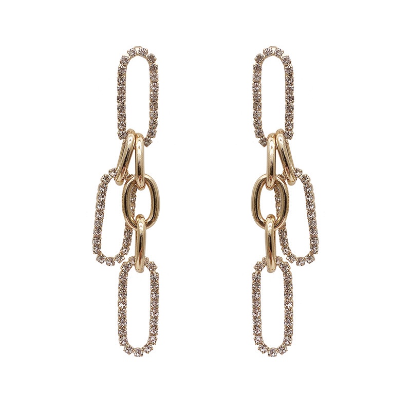 Anting Rantai Panjang Bahan S925 Silver Needle Warna Emas Aksen Berlian Gaya Punk Eropa Amerika