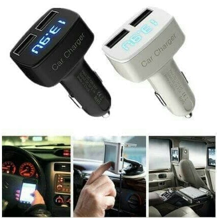 Car Charger 4 in 1 Dual USB LED Voltmeter, Ampere, Temperatur