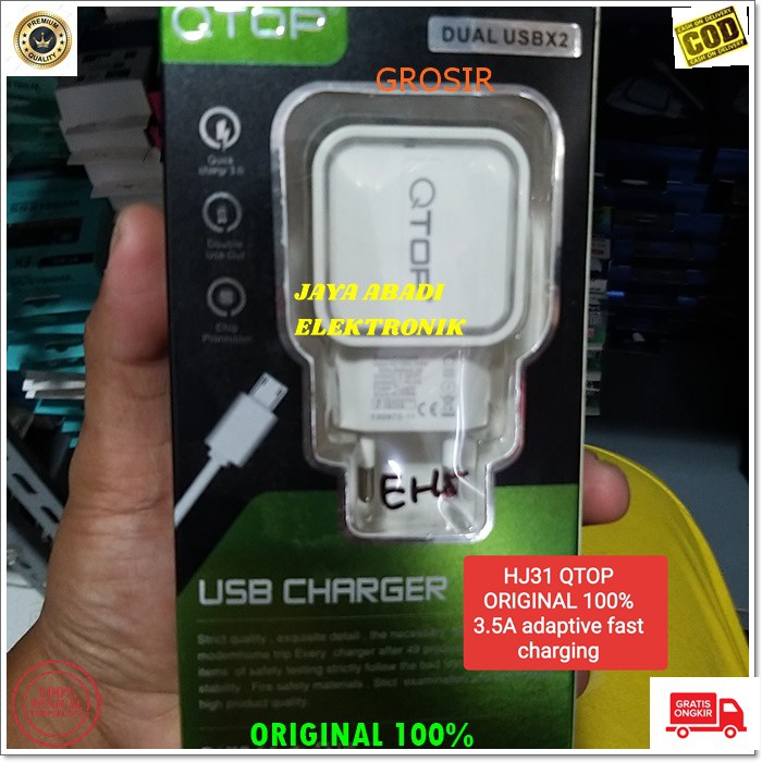 J86 ORIGINAL QTOP 3.5A ADAPTOR 2 USB SUPER FAST CHARGING TRAVEL ADAPTOR MICRO USB FLASH CHARGE QUICK MULTI adaptor hp micro usb cas casan super fast charging travel charger flash charge quick qualcomm adapter adaptive watt w kabel data androit handphone q