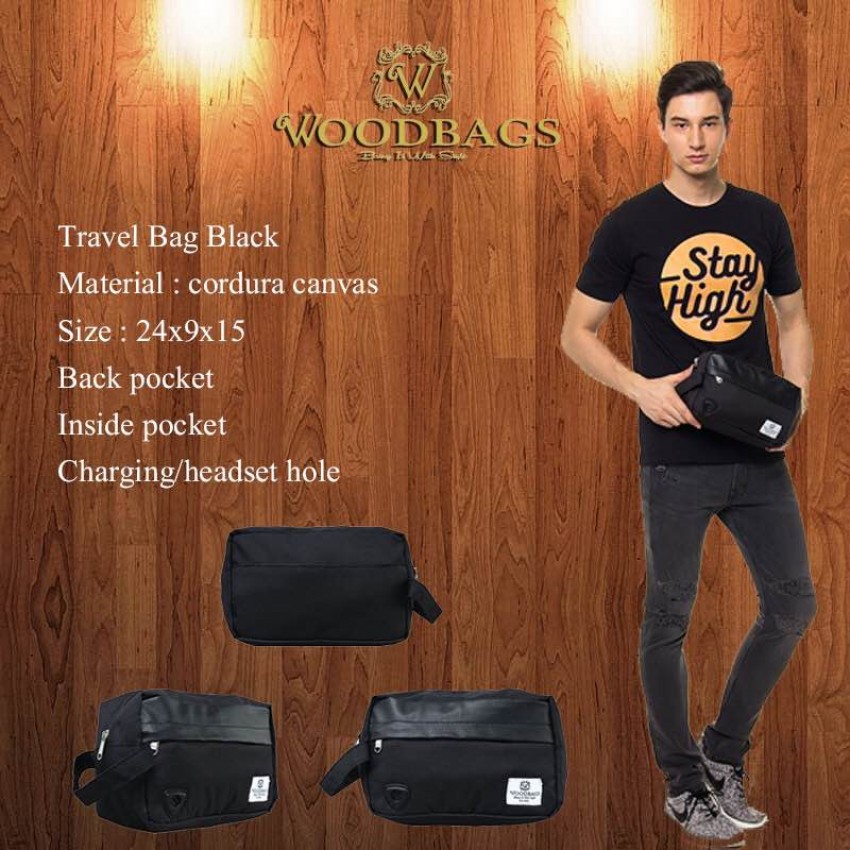 Woodbags Travel Bag Original Full Black - Tas Jinjing Hitam Unisex Pria Wanita