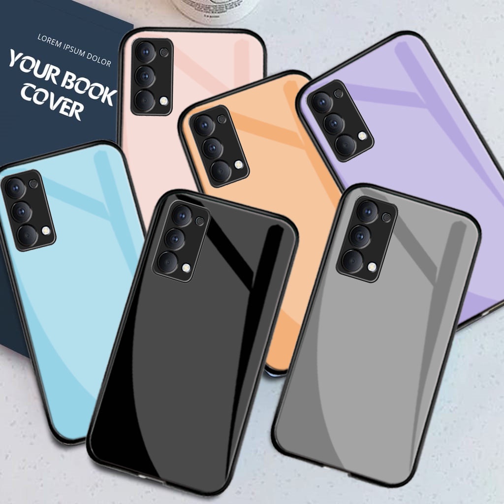 [M182] Softcase Glass Kaca WARNA POLOS For OPPO RENO 4 RENO 4F RENO 5 RENO 5F RENO 6 4G RENO 6 5G - 