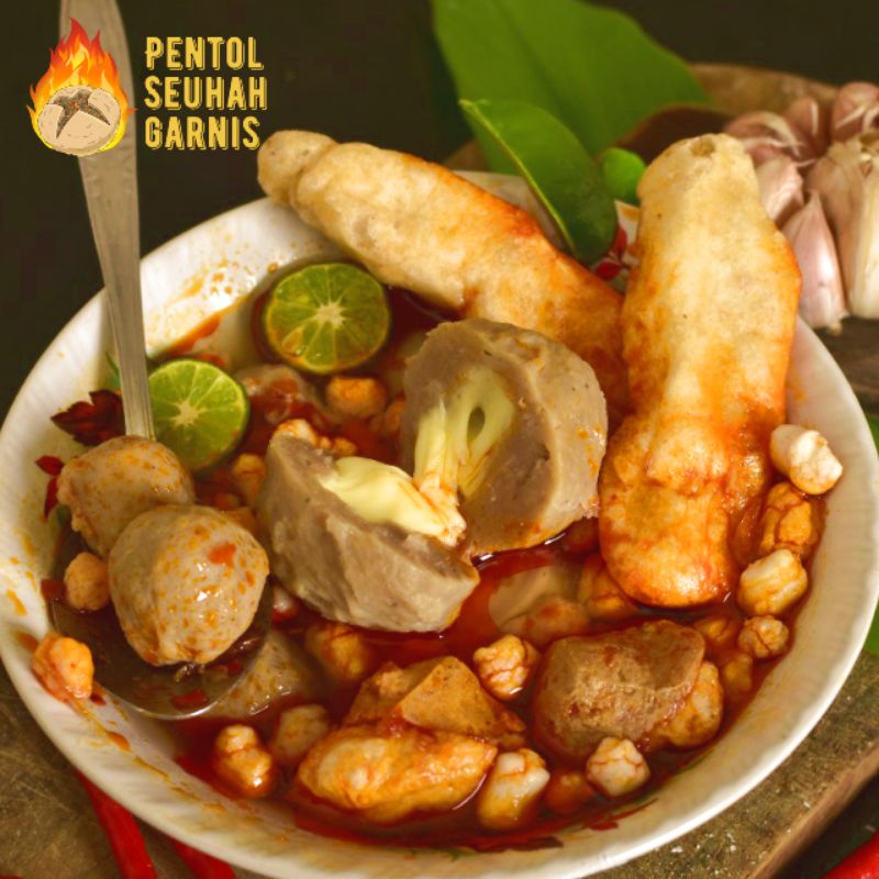 Pentol Mozzarella Seuhah Garnis, pentol sapi pedas kuah merah