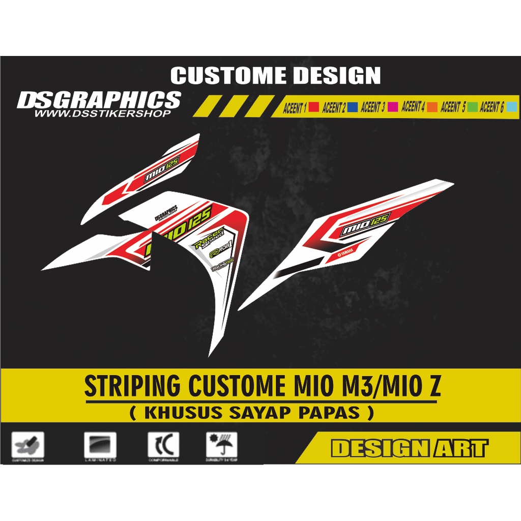 STRIPING VARIASI SEMI DECAL CUSTOME MIO M3 WARNA PUTIH LIS MERAH