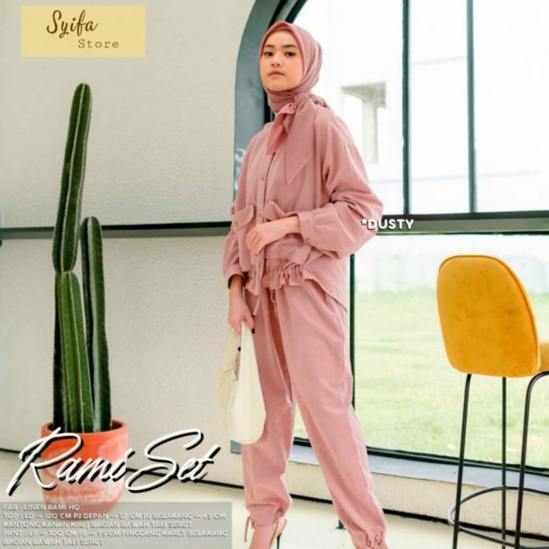 One Set Rami - Setelan Baju dan Celana Panjang Katun Linen Terbaru