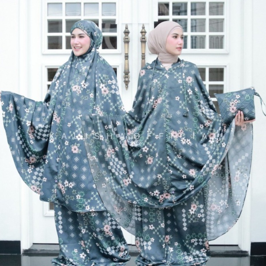 MUKENA ADELINE 2 IN 1 LUXURY ARMANY SILK PRINTING PREMIUM SATIN SUTRA BORDIR MOTIF MEWAH