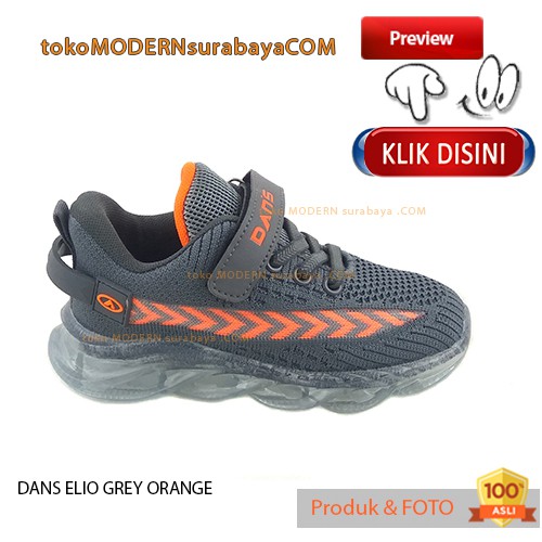 DANS ELIO GREY ORANGE Sepatu Anak Sepatu Sneakers Ringan