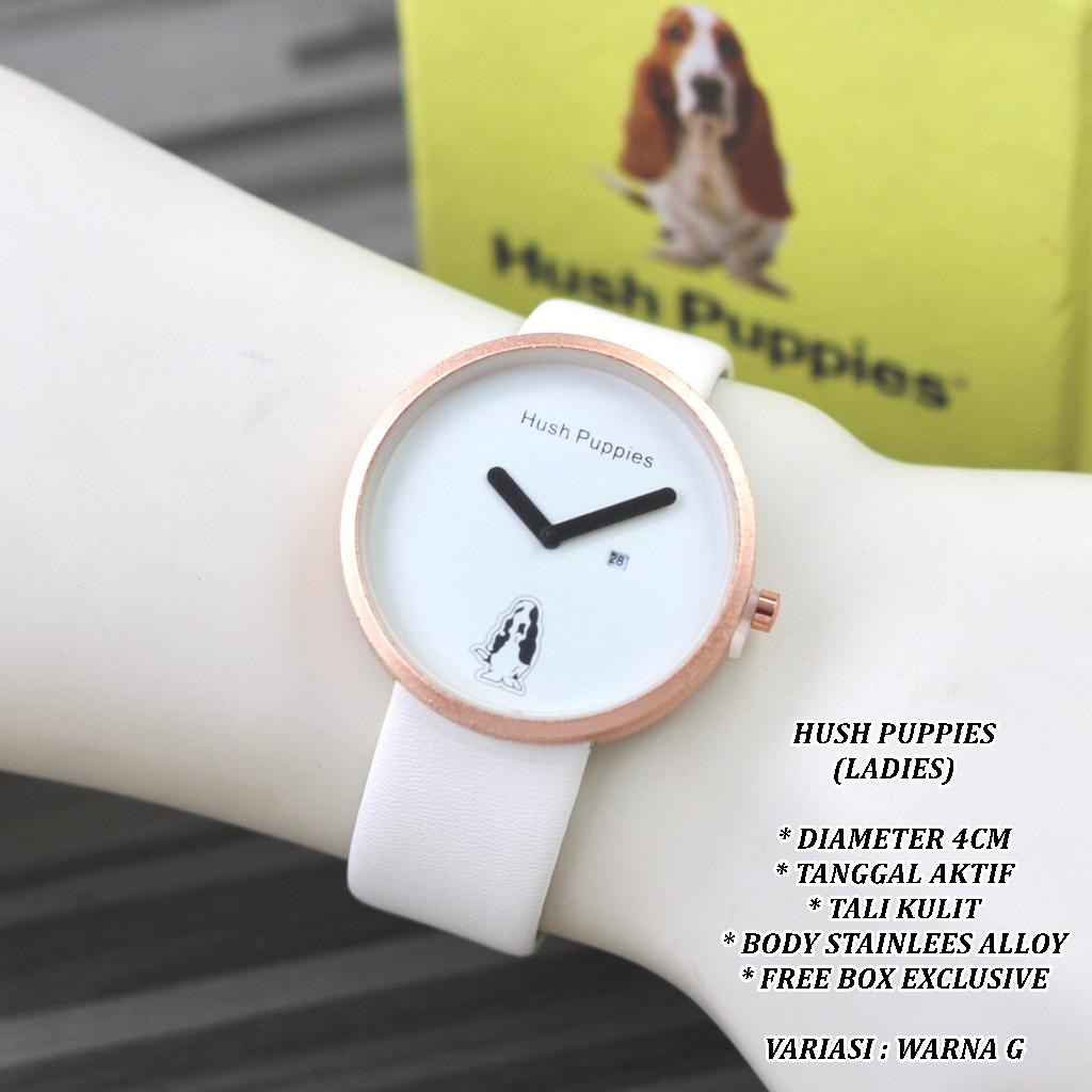 (FREE BOX) JAM TANGAN WANITA HUSH PUPPIES TALI KULIT BODY BULAT ROSE GOLD TANGGAL AKTIF