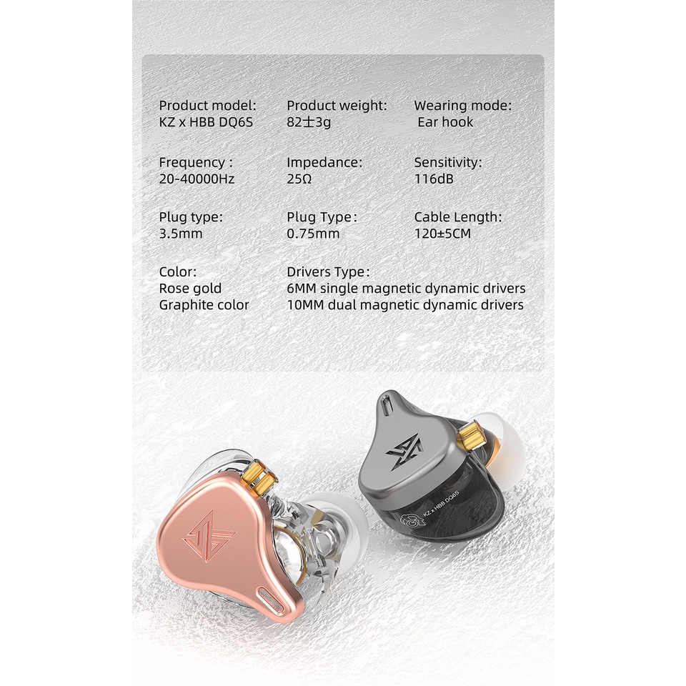 Kz X HBB DQ6S Earphone In Ear HIFI Bass Dengan Fitur Noise Canceling