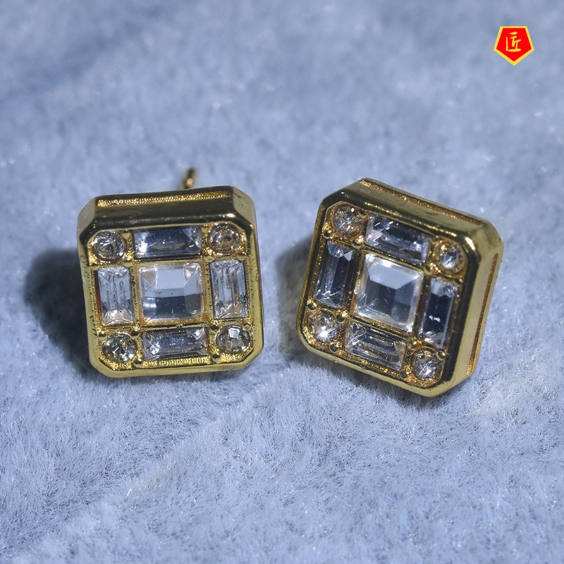 [Ready Stock]Creative Inlaid Square Diamond Stud Earrings