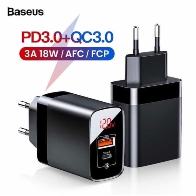 Baseus Mirror Lake 18W PPS Digital Display Quick Charger USB + Type-C