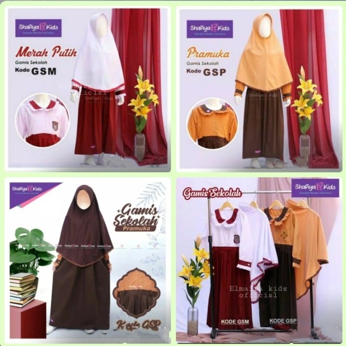 Seragam Sekolah SD Muslim Model Gamis Anak Perempuan Syari Merah Putih  by Shafiya Kids Original Pro