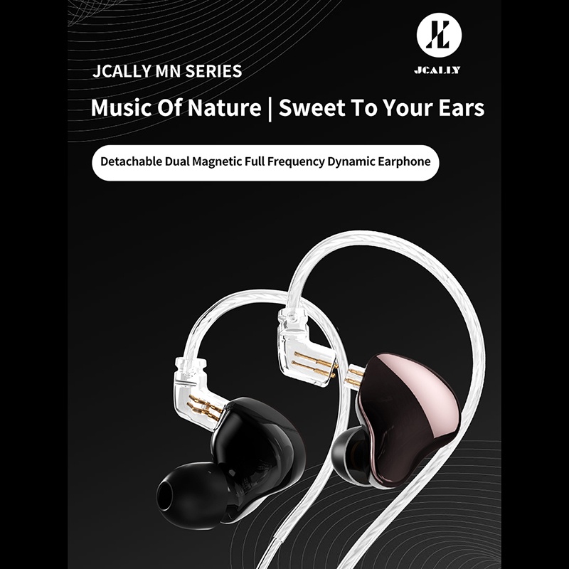 JCALLY MN In-ear HIFI Earphone Dual Magnetic Circuit Moving Coil Headphones DJ Music Fever Headset with Detachable Upgrade Cable
