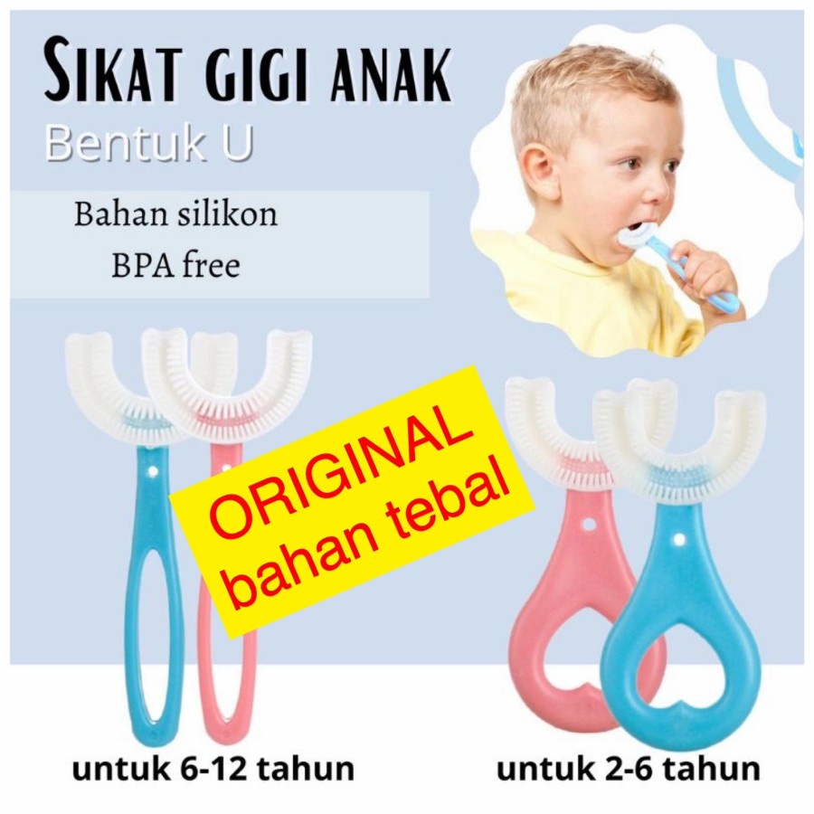 SIKAT GIGI ANAK BENTUK U BAHAN SILIKON BPA FREE U SHAPE TOOTH BRUSH SILICON LEMBUT UNTUK GUSI BAYI D
