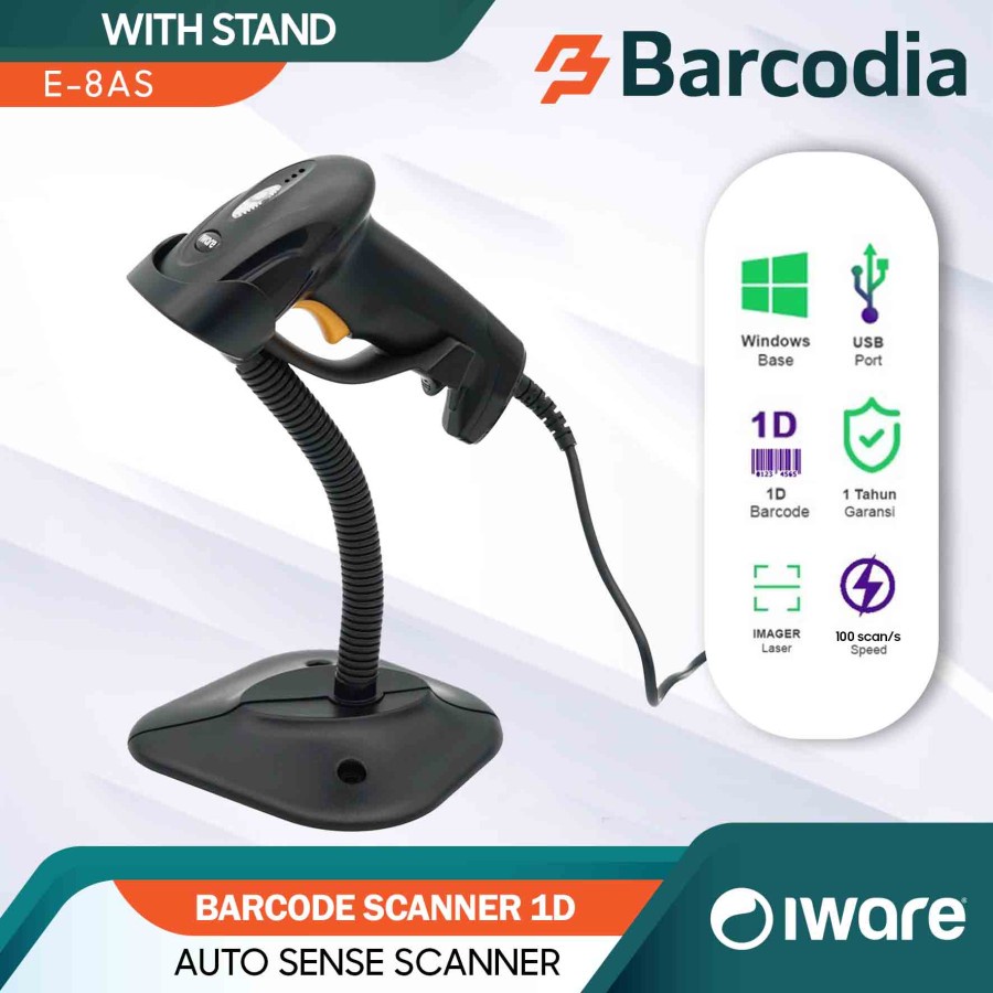 Barcode Scanner Laser 1D IWARE BS-E8AS With Stand Auto Scan