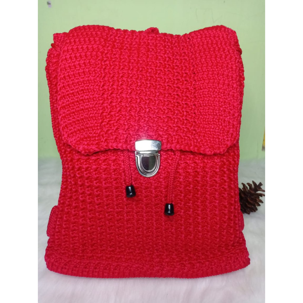 (Pakai Furing+Serut+Gesper) Tas Ransel Rajut - Tas Gendong Unisex - Ransel Rajut