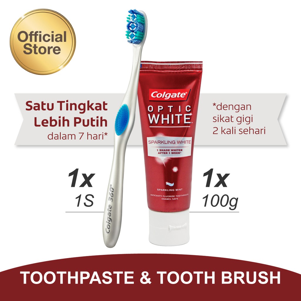 Colgate Pasta Gigi Optic White Sparkling White 100 gr + Colgate 360 Optic White Sikat Gigi