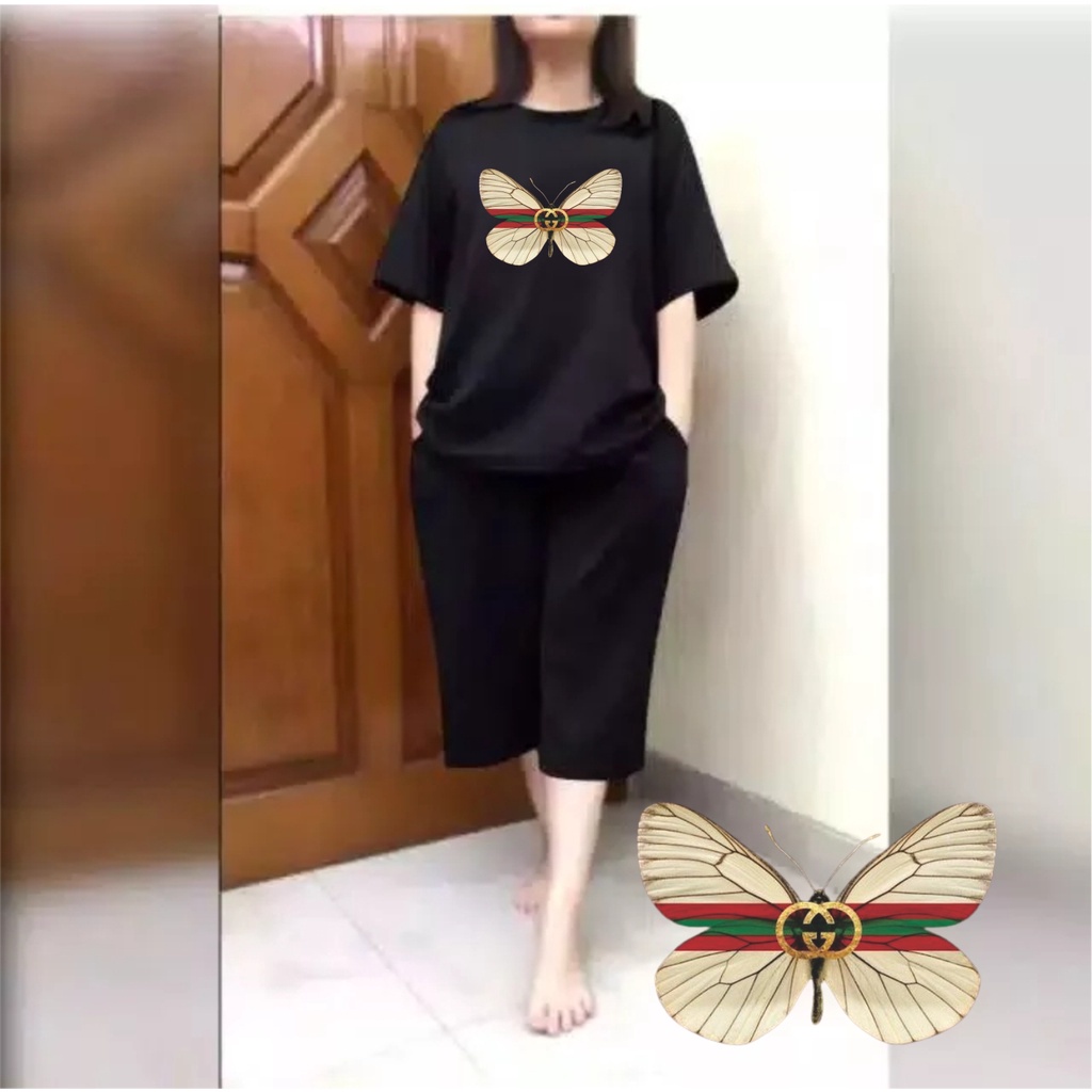 Setelan Wanita JUMBO + Celana Kulot 3/4 Big Size Fit XXL Kupu 01