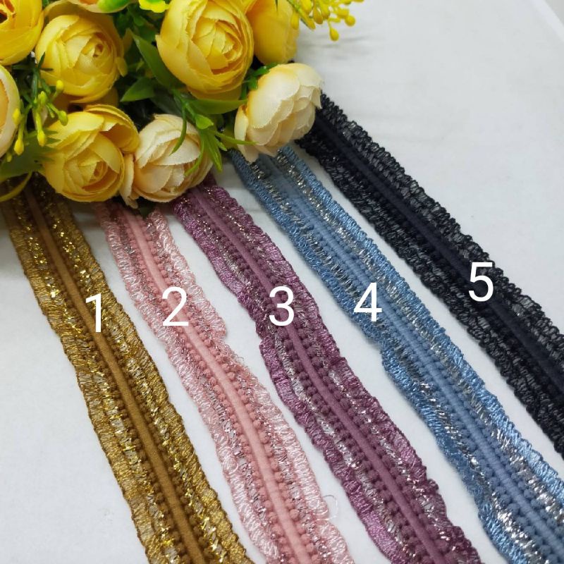 1 yard pita renda karet motif glitter renda elastis tali elastis motif renda