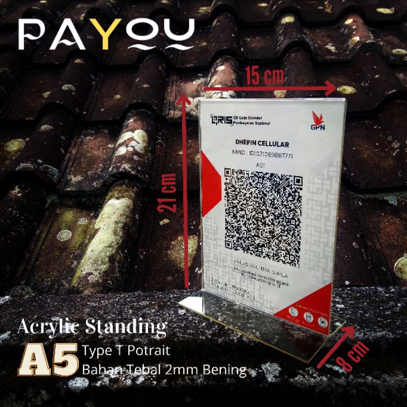 

Acrylic Standing A5 Type T Potrait/ Tempat QRIS/ Brosur/ Menu