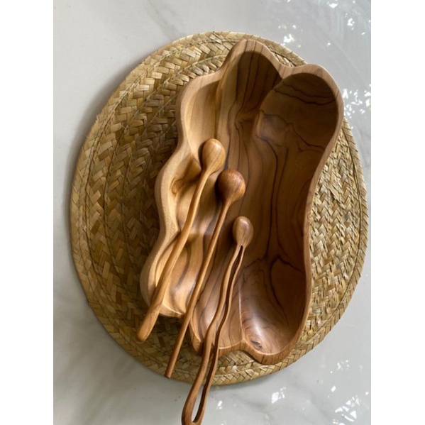 Mangkok kayu jati motif kerang