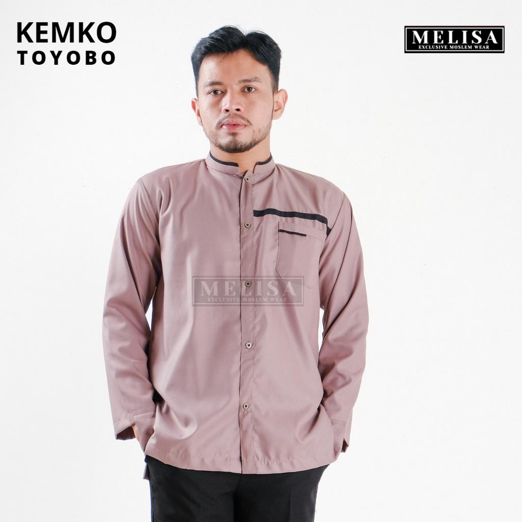 Baju Koko Pria Dewasa Katun Toyobo Polos Lengan Panjang Baju Muslim Remaja Laki Laki Ukuran M L XL - Dusty