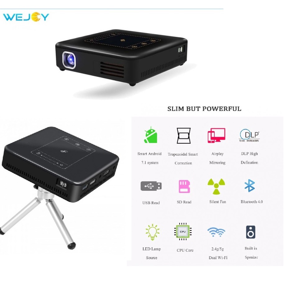 WEJOY DL-S10 Android Mini DLP Projector 120 ANSI Lumens Youtube WIFI