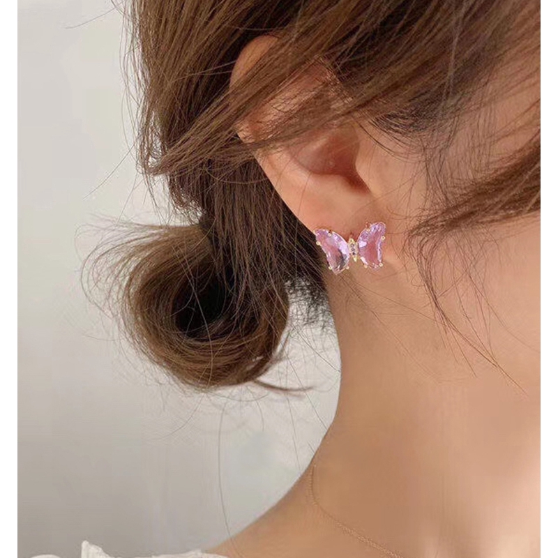 Shiny Crystal Butterfly Stud Earrings Purple Zircon Earring Women Party Luxury Jewelry