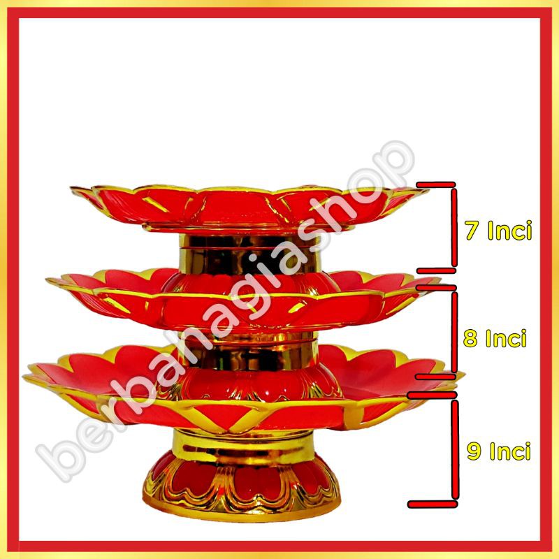 Piring Buah Saji Sembahyang Altar Persembahan Puja Merah Emas Impor