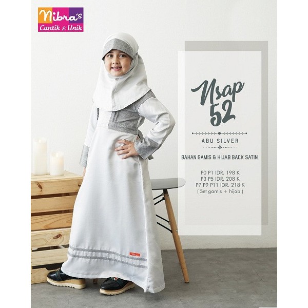 NSAP 52 Abu Sarimbit Nibras 52 Abu Silver / GAMIS ANAK PEREMPUAN / seragam baju lebaran couple syari