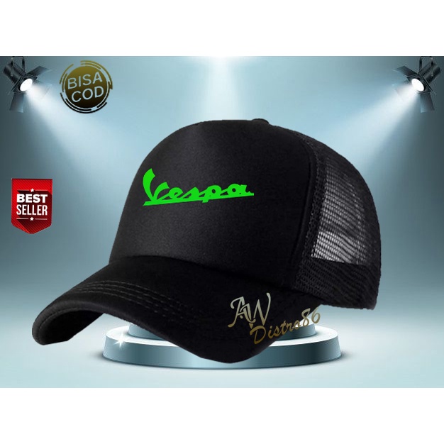 PROMO Topi Distro Vespa Text Neon Premuim Quality Topi Trucker Keren Murah Banyak Di Cari Cowok &amp; Cewek