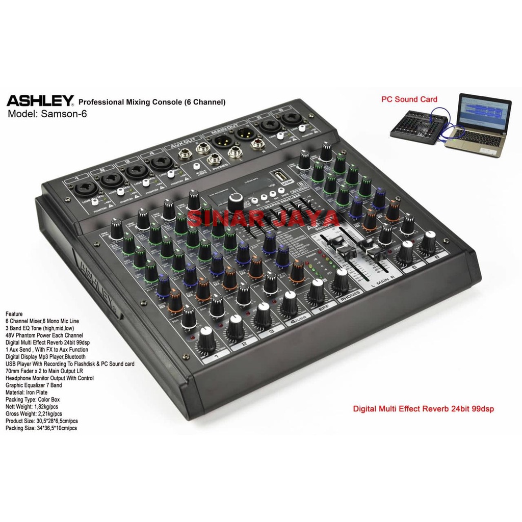 MIXER ASHLEY SAMSON6 ORIGINAL ASHLEY MIXER SAMSON 6 CHANNEL BLUETOOTH - SOUNDCARD