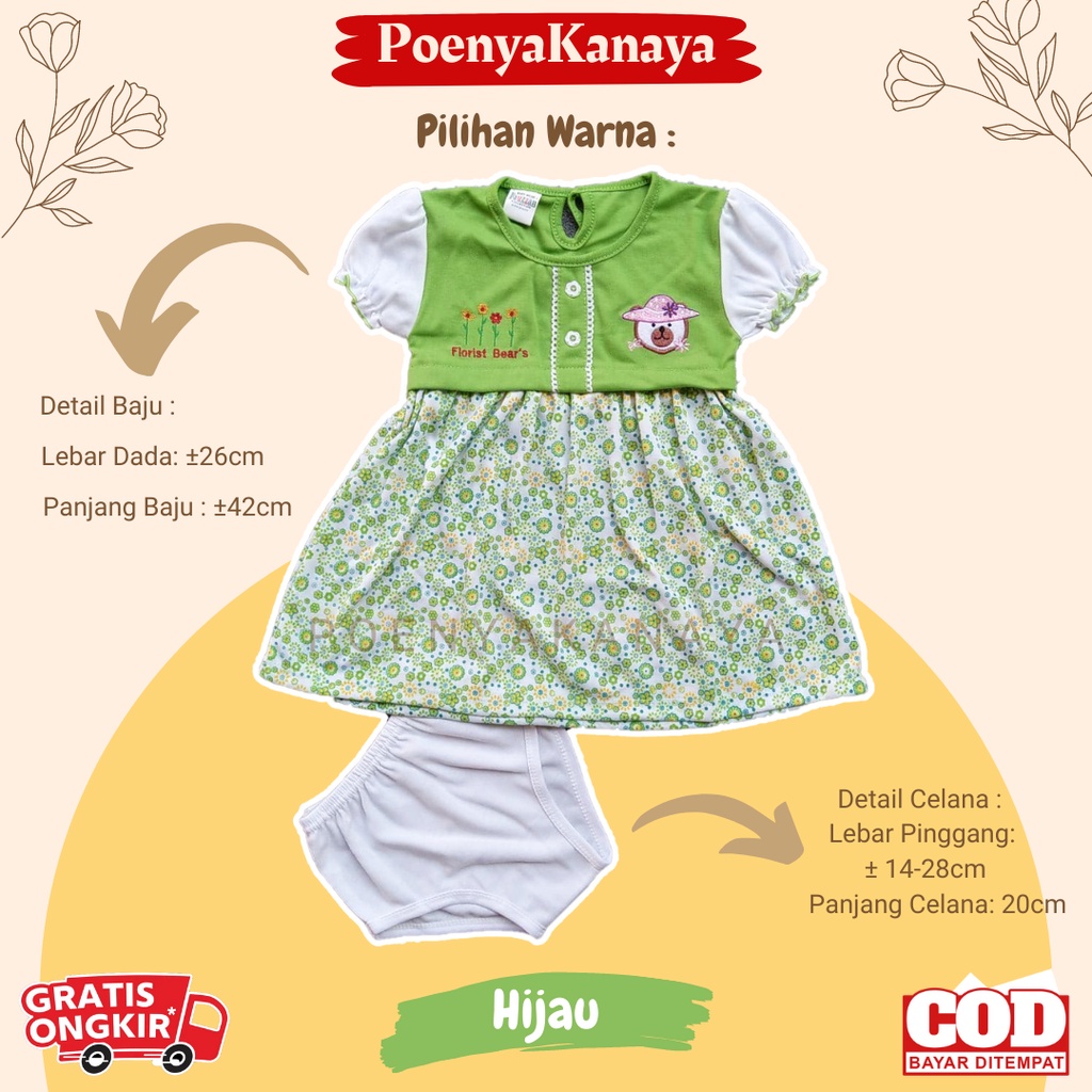 Dress Baby Anak Tangan Pendek Motif FLORIST BEAR'S Fauzan 3-12 Bulan DS80